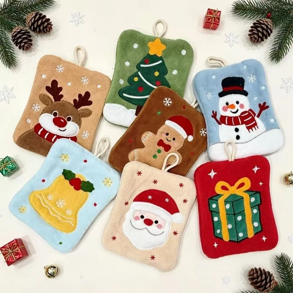 Water Absorption Christmas Hand Towels Coral Fleece Quick-drying Christmas Tree Handkerchiefs Cleaning Hanging