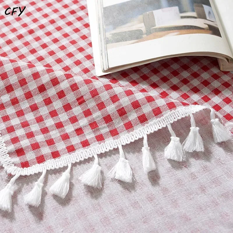 

Cotton Linen American Style Rural Red Small Grid Pattern Rectangular Table Cloth Kitchen Table Map Towel Tablecloth Decoration