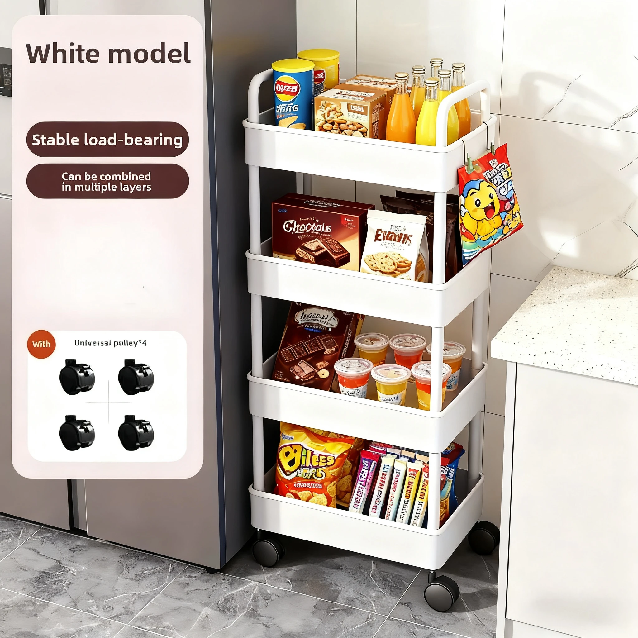 Multi-Layer Trolley Rack Kitchen Floor Bedroom Baby Snacks Mobile Bathroom Bathroom Storage Rack Shelves Kitchen Storage