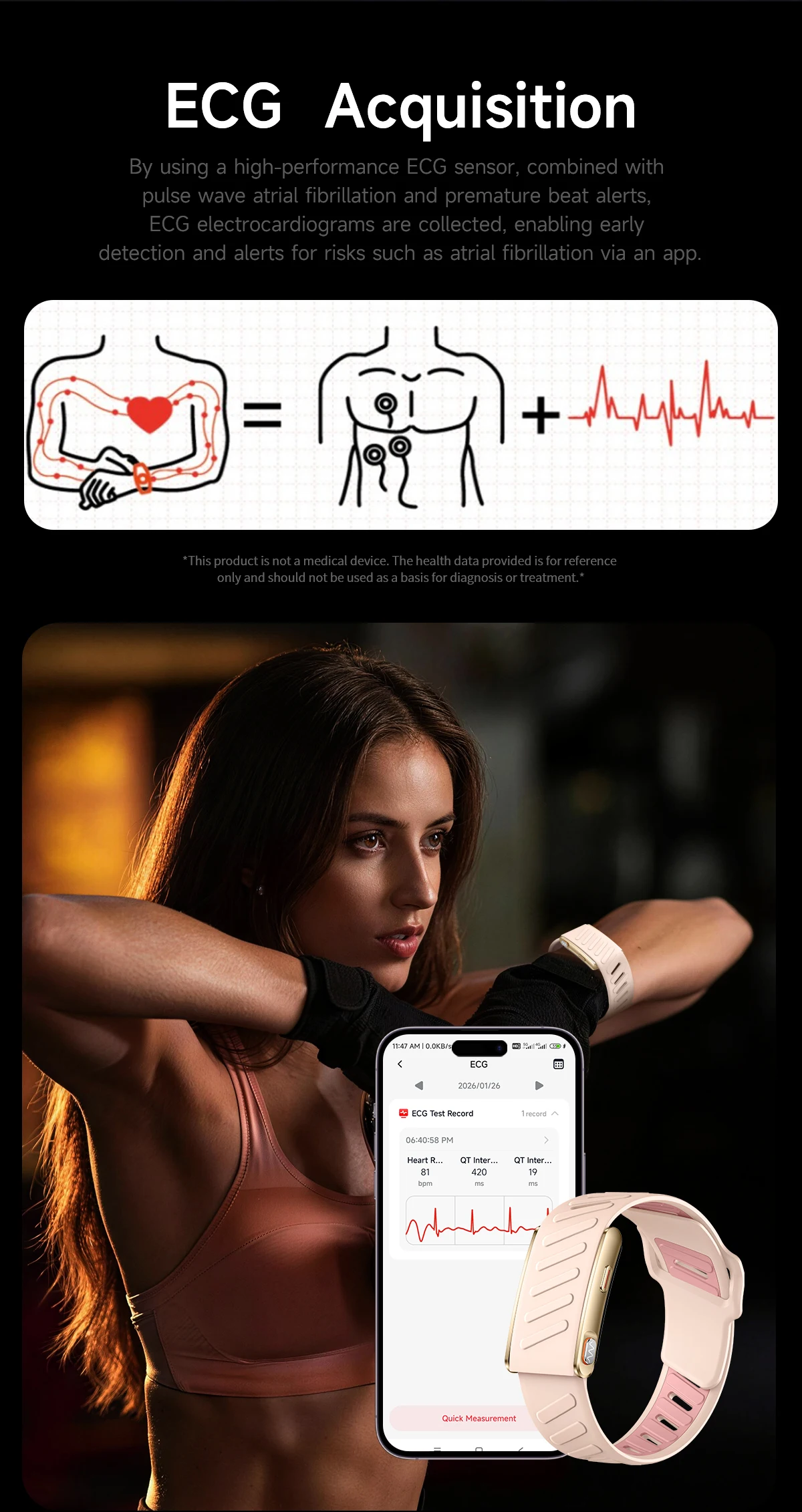 VWAR MG ECG+PPG Nursing Grade Smart Bracelet HRV Body Fat BMI Smart Band Body Temperature Men Women Health Sports Fitness Watch