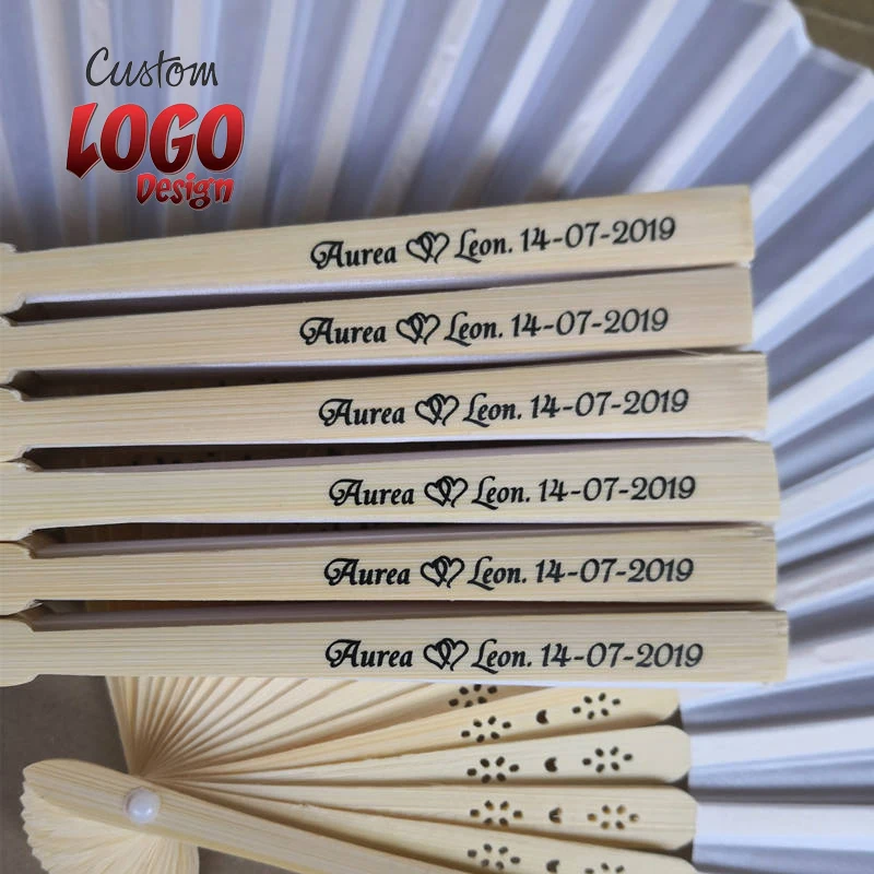 Customize LOGO Wood Hand Fan Wedding Favors For Guest Party Gifts Personalized Folding Fan