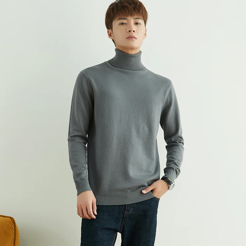 Autumn And Winter New High Neck Sweater Men\'s Solid Color Pullover Long Sleeve Fashion Thickening Versatile Underlay Knitting