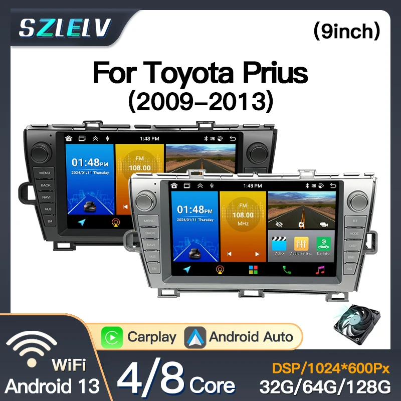 Voor Toyota Prius XW30 Android 13 Draadloze Carplay Autoradio Stereo Auto Speler GPS Navigatie Autoradio BT Multimedia Wifi BT 4G