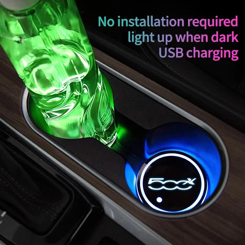 Led Car Water Cup Mat Drink Holder for Fiat 500x Emblem Auto Interior Decorative Atmosphere Lights