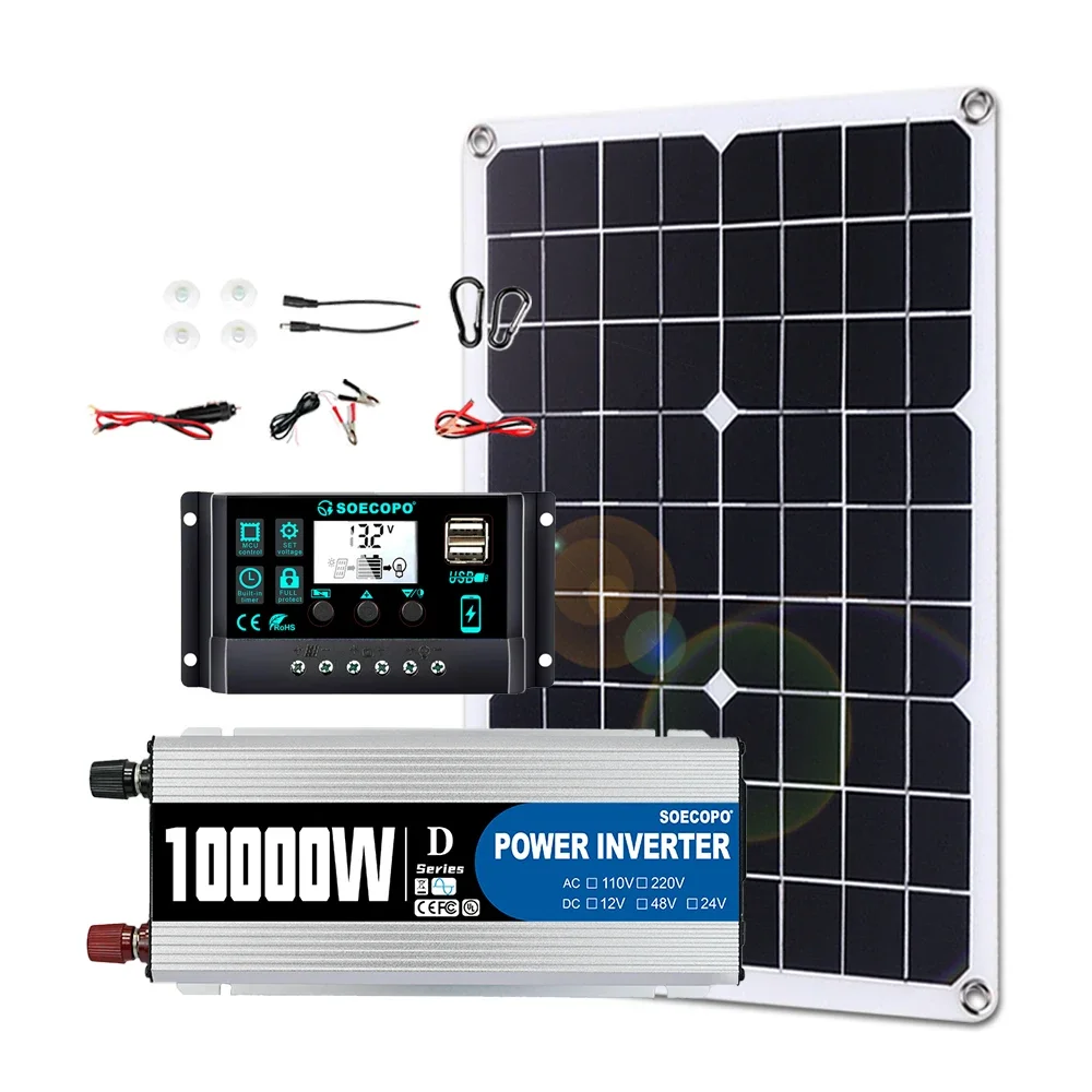 10000W zonnegeneratorset 500W paneel 100A controller 12V naar 220V off-grid omvormer voor thuis/camper hele huis back-up CE-gecertificeerd - afbeelding 2