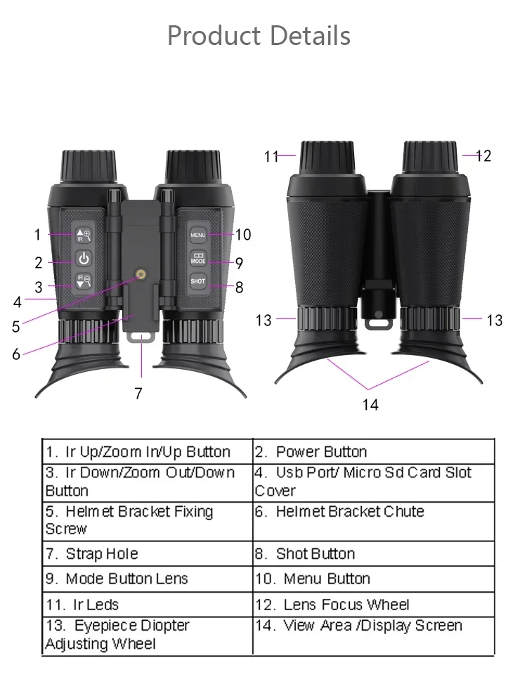 Professional Night Vision Binoculars 850nm Infrared Digital Head Mount Hunting Camping Equipment 8X Digital Zoom 300M