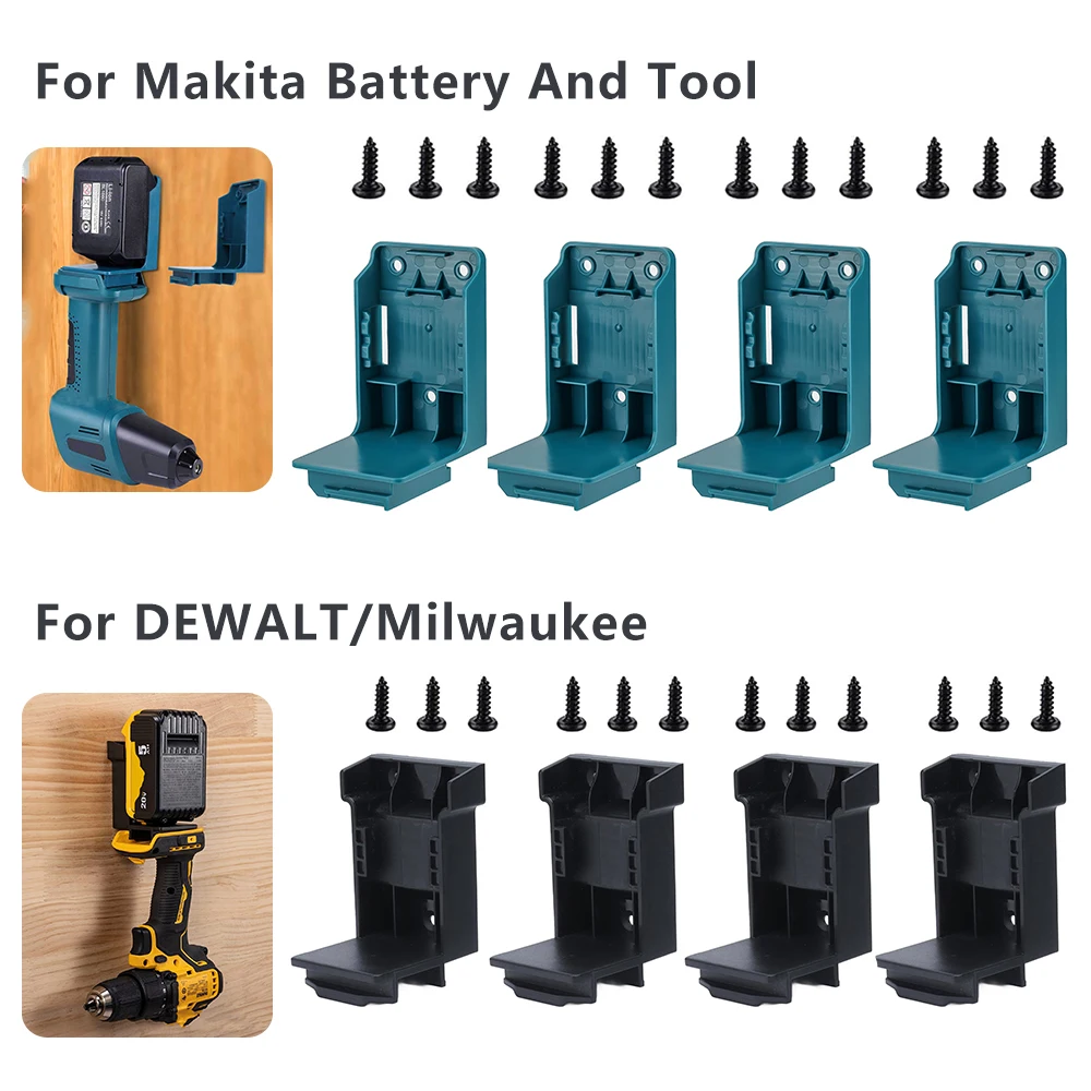 

1/4 Piece Wall Mount Battery Holder Power Tool Drill Organizer 2-in-1 Holder Compatible Makita/Dewalt 18V Batteries Mount Base