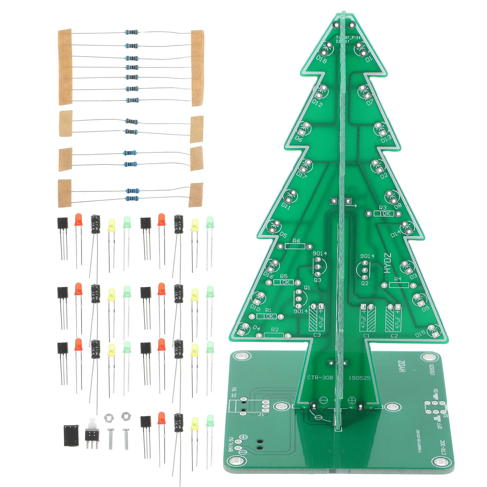 LED Christmas Tree Kit 3D Flash Circuit DIY Electronic Assembly for Beginners Colorful Lights Decorative Kit Practice Welding