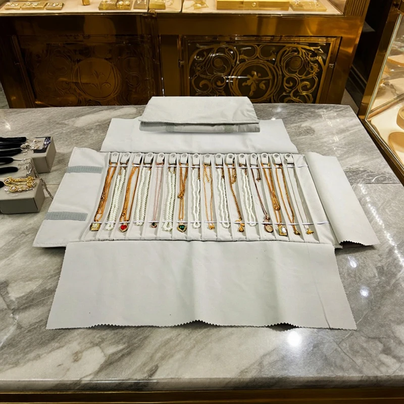 

Portable Jewelry Necklace Storage Bag Non-Woven Fabric Anti-Tangle Velvet Necklace Display Organizer Roll-Up Bag