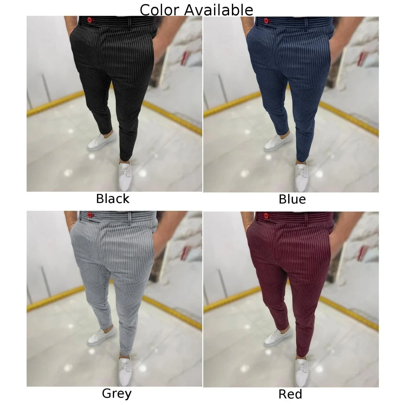 For Men Pants Skinny Stripe Business Casual Elegant Fashion Long Trousers Polyester Regular Affordable Brand New