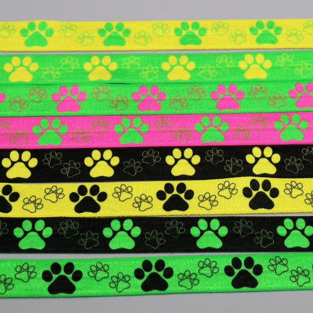 DHK 5/8'' 5yards Dog Cat Paw Printed Fold Elastic FOE Stretch Ribbon Accessories Craft DIY Sewing C2643