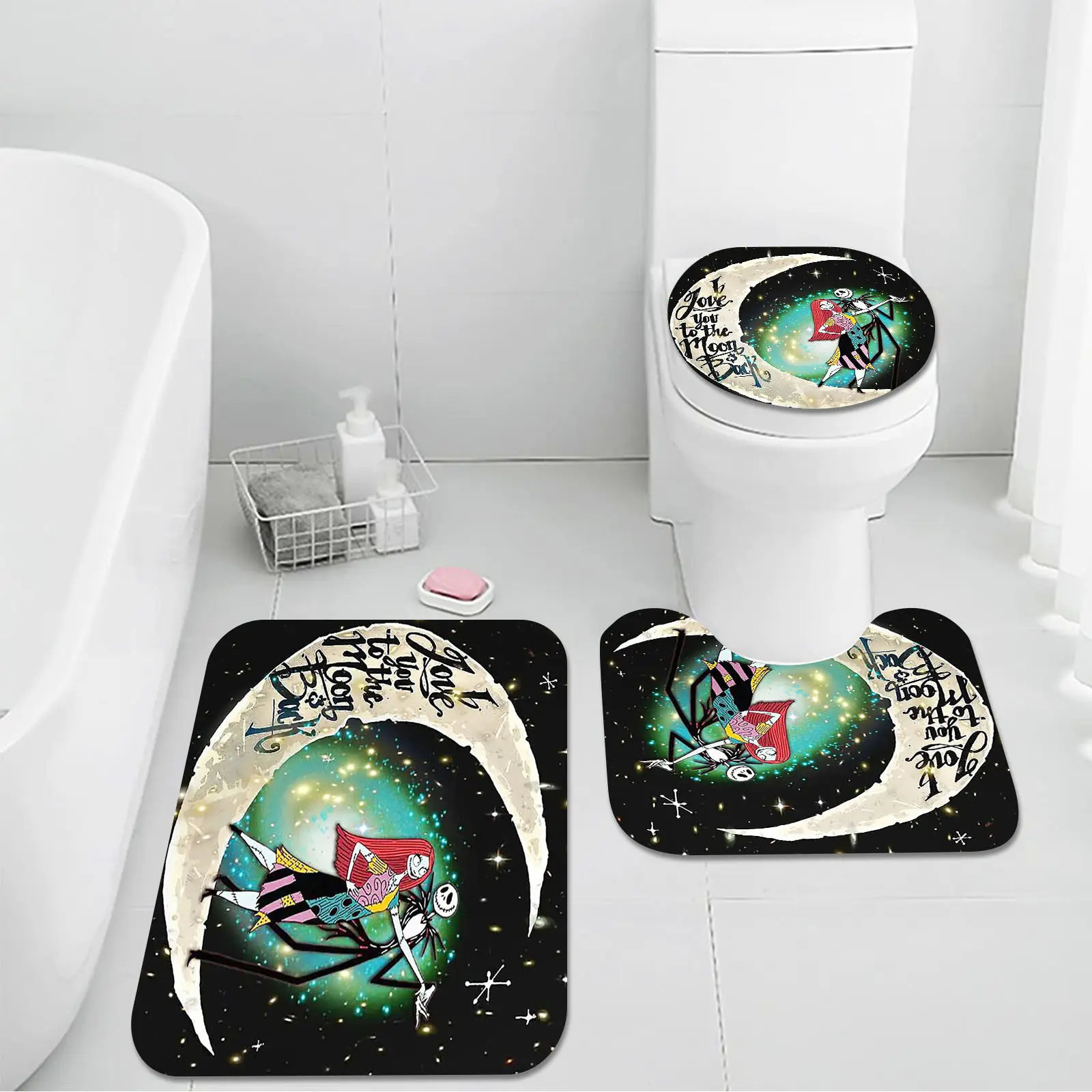 The Nightmare Before Christmas Printed Anime Shower Curtain Bathroom Sets Full Set Accessories Luxury Curtains 4 Piece Mats