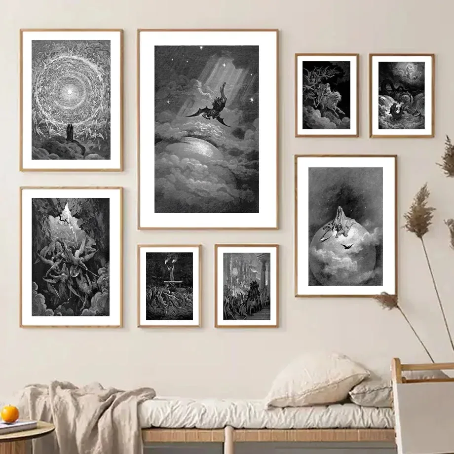 Gustav Dore Satan Paradise Lost Monster Nordic Minimalist Wall Art Canvas Painting Posters for Living Room Modern Home Decor