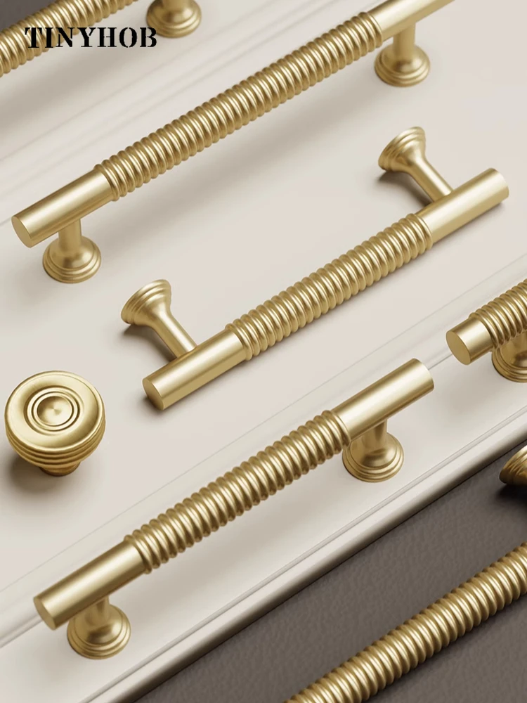 Tinyhob New Line Patterns/Solid Brass Handles for Cabinet and Drawer Wardrobe Handles Kitchen Cabinet  T-bar Pulls Drawer Knobs