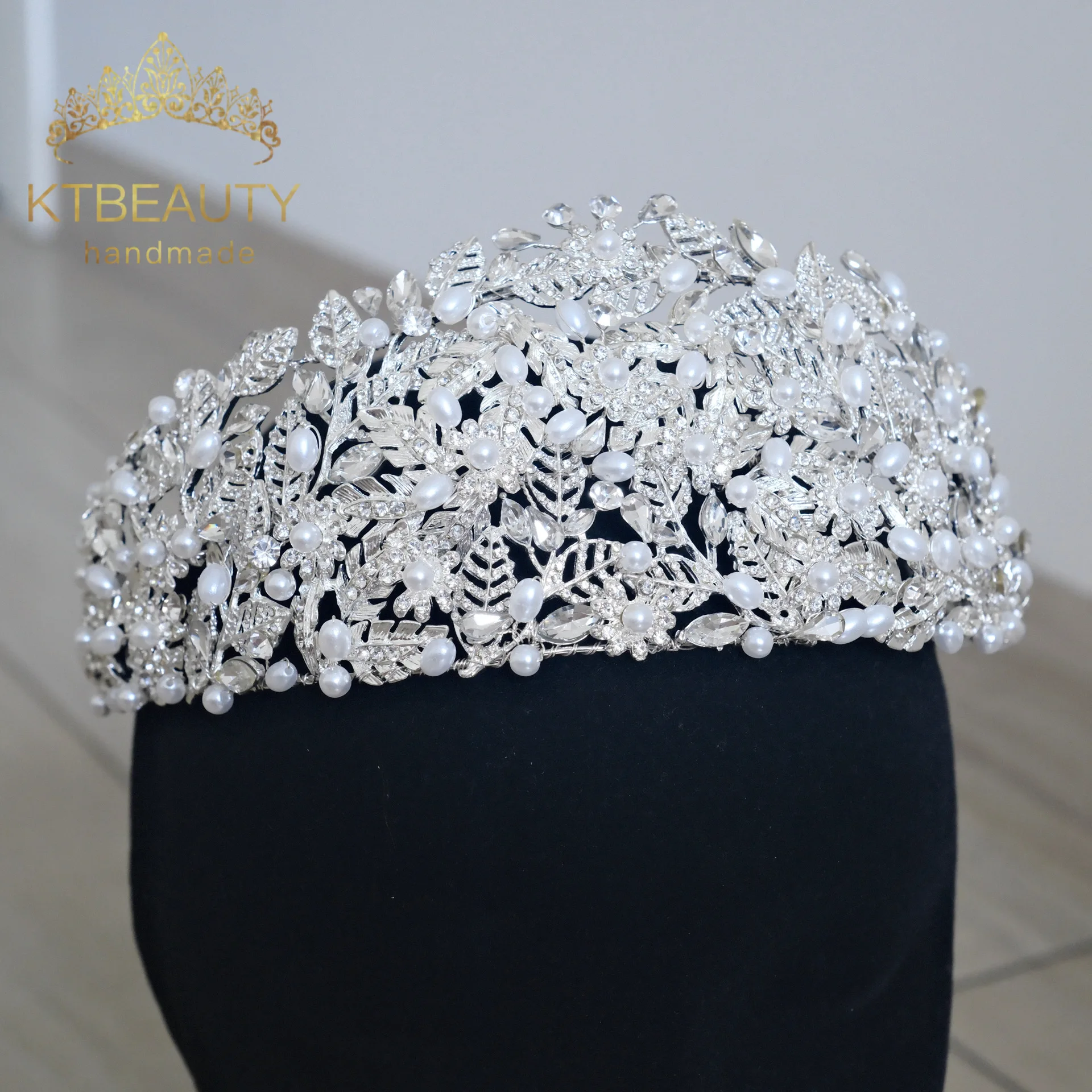 KTBEAUTY News 2025 bridal style Headpiece Silver color Crystal Big Size Crown white Stones Beauty Hair band Women Accessories