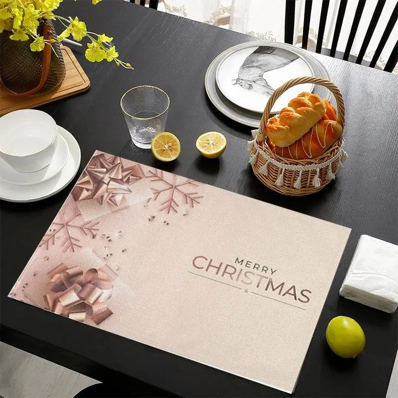 VIKAMA Pink Snowman Christmas Mat, Waterproof Insulated Table Mat for Holiday Party Decor