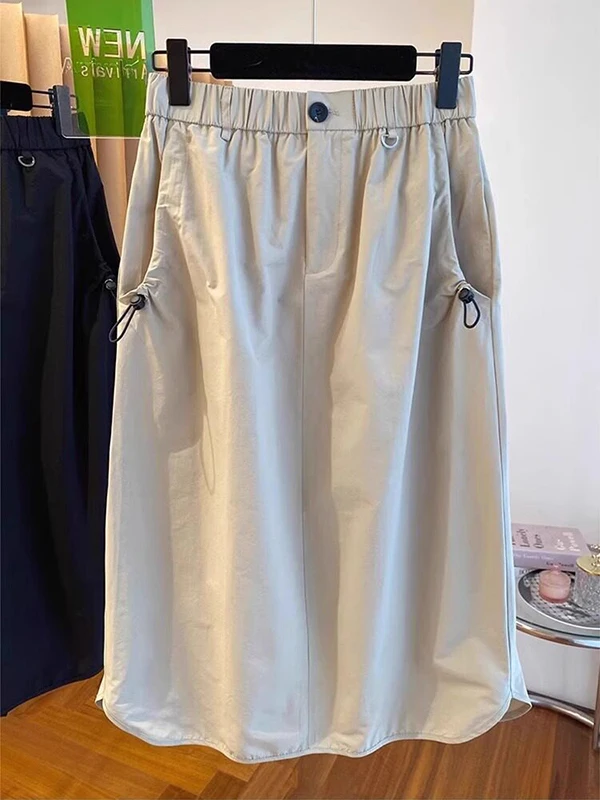 Ladies A-Line Midi Skirt High Waist Slim Fit Spring Summer Thin Loose Workwear Style Korean Fashion Casual Comfortable Skirt
