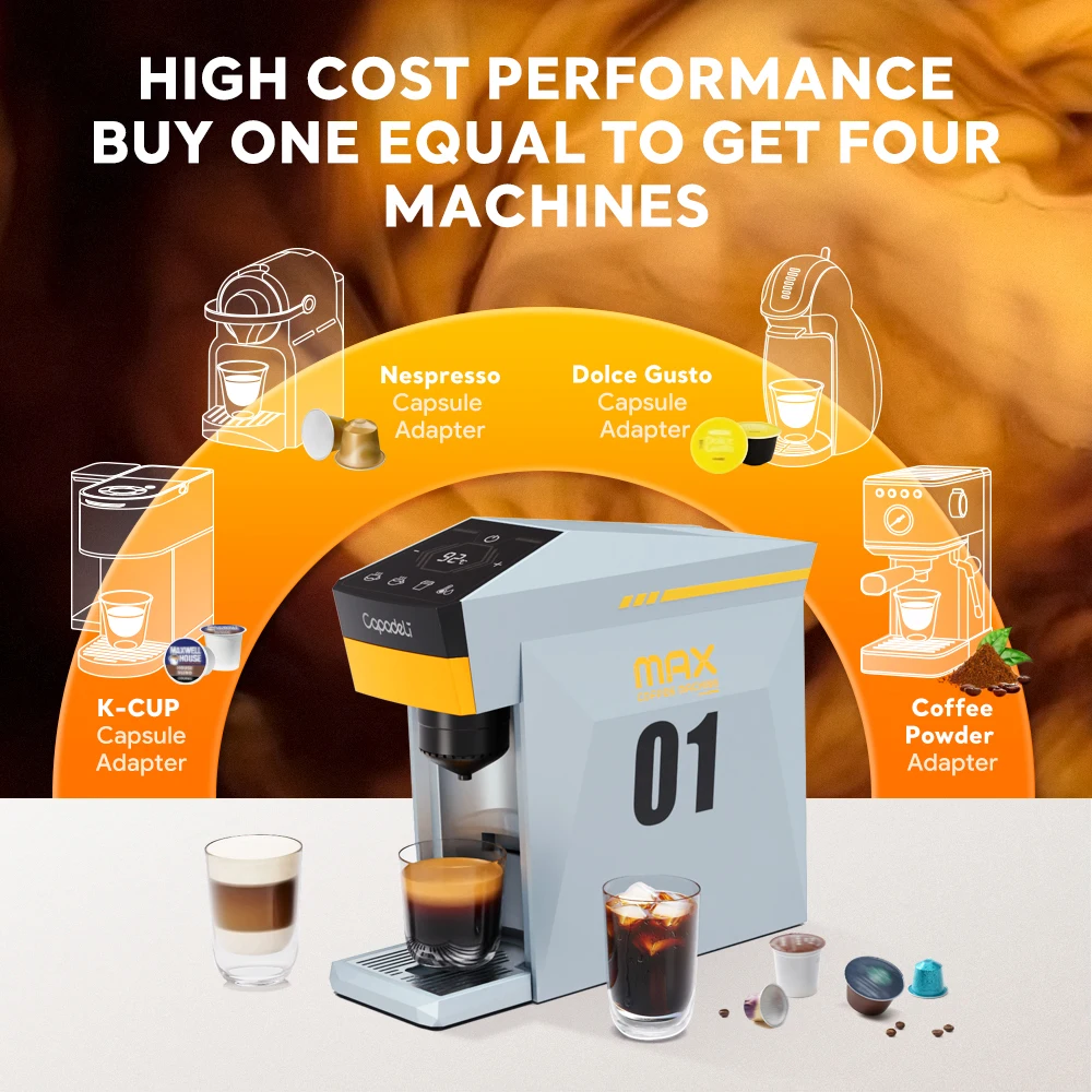 Capsule Coffee Machine 4in1 Compatible with Nes*/DG/Coffee Ground/K Cup Capsule Pods 19bar Espresso Coffee Maker