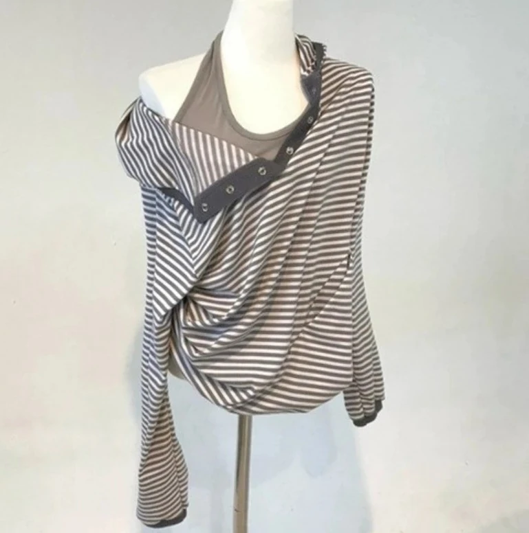 

Harajuku полосатый топ с капюшоном и пуговицами, повседневная женская футболка с капюшоном, весенне-осенний топ, повседневный женский топ