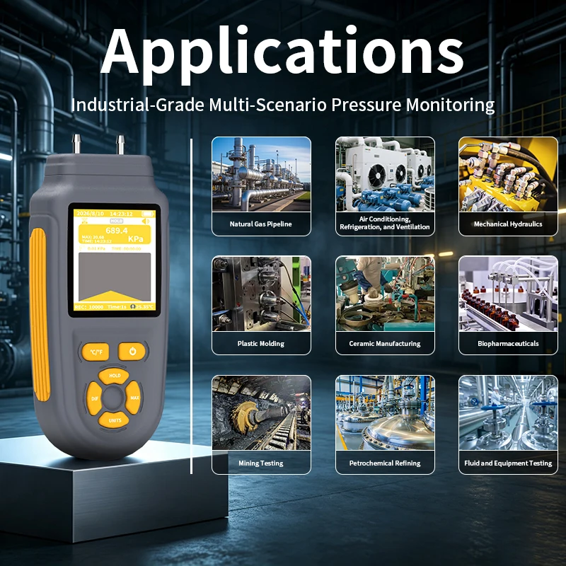 Digital Differential Pressure Manometer HZ-6894 ±689KPa HVAC Wi-Fi Gauge 10000 Tuya APP Remote Monitor 11 Pressure Units Kit