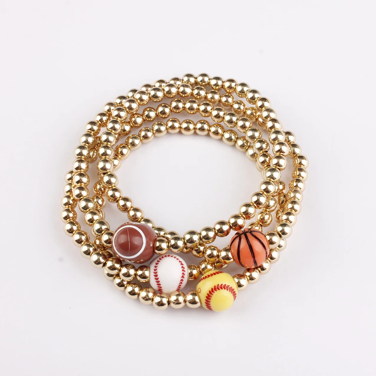 

100 Piece Softball Baseball Football Basketball Charm Gold Beads Bracelets for Women Fashion Jewelry Gift