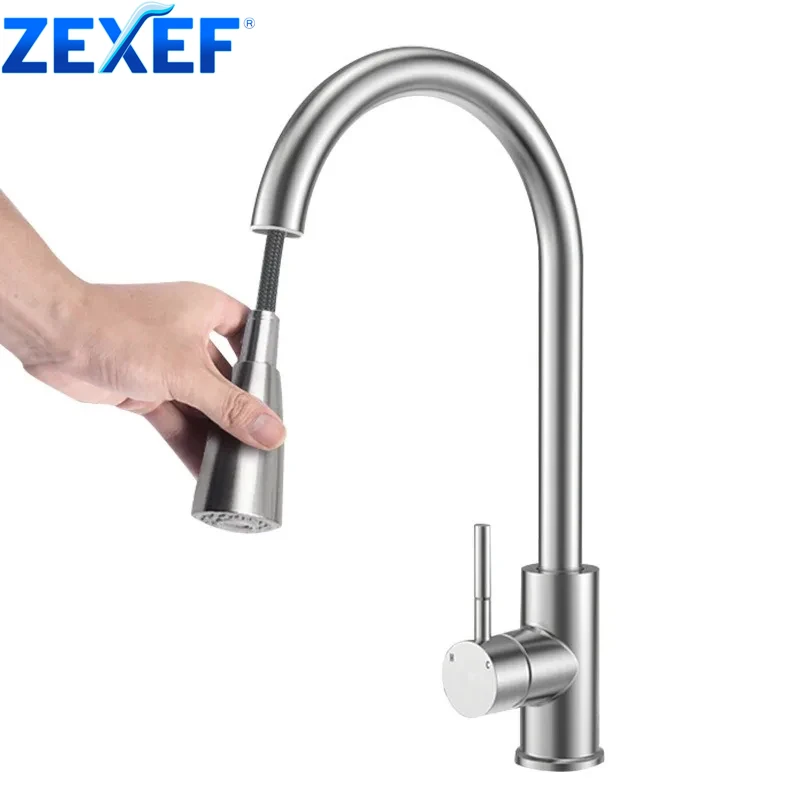 

ZEXEF Modern Stainless Steel 360° Rotating Telescopic Faucet Stainles Steel Is More Durable Kitchen Sink Bathroom Basin Faucet