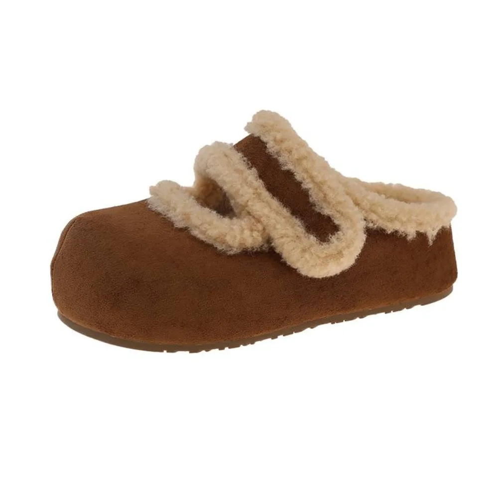 

Comfortable Round Head Suede Warm Slippers Soft Casual Plush Slippers Women Thick Bottom Anti-slip Retro Winter Shoes Women