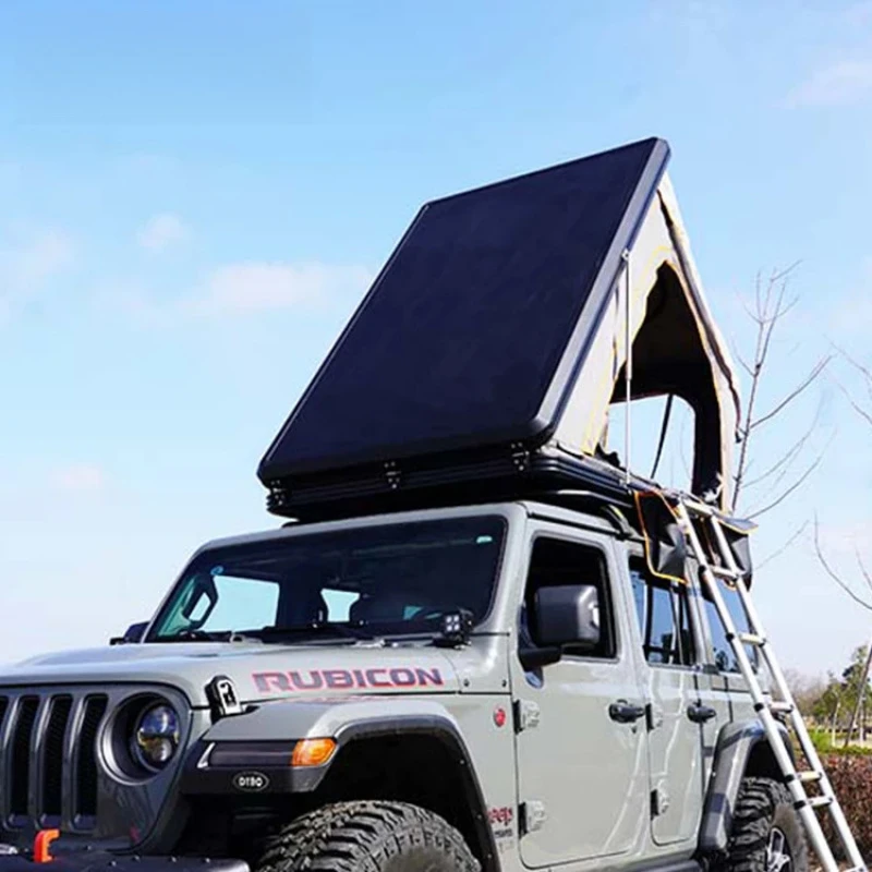 Tienda de campaña para techo gris con carcasa dura de aluminio triangular SUV 4x4