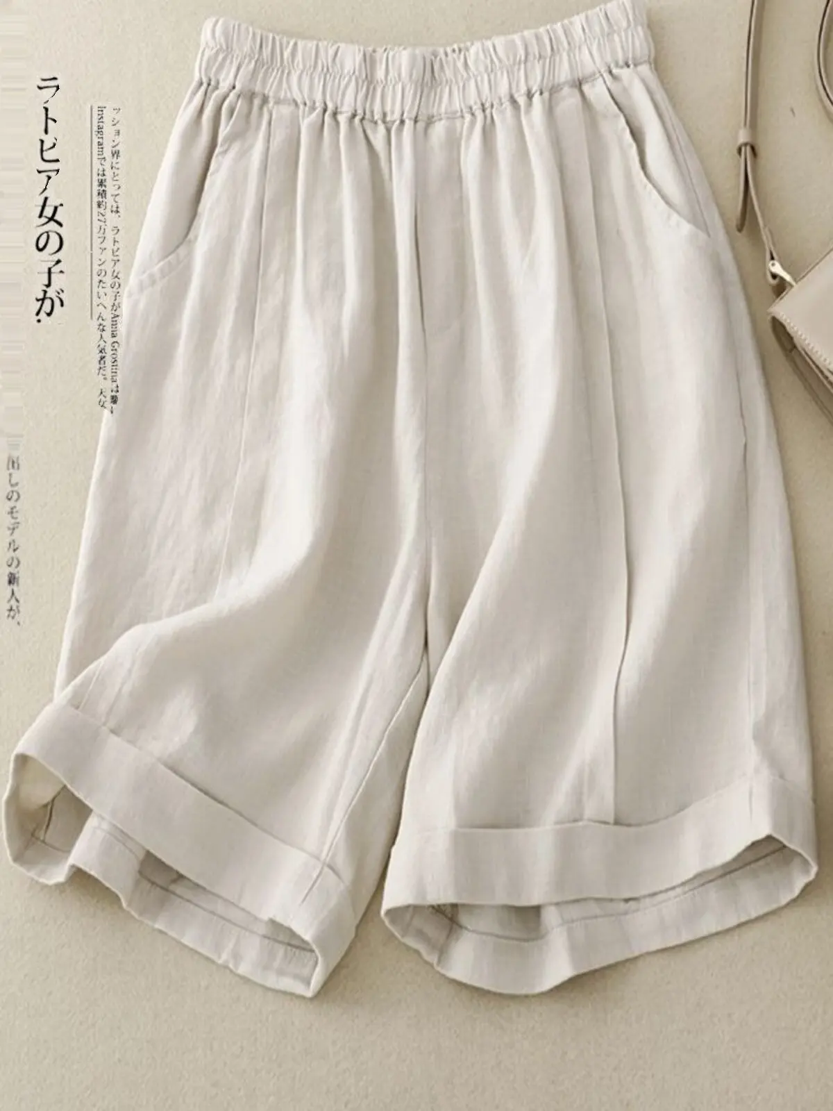 New Women Cotton Linen Shorts Summer High Waist Loose Wide Leg A Line Casual Knee Length Five Points Shorts CN-335