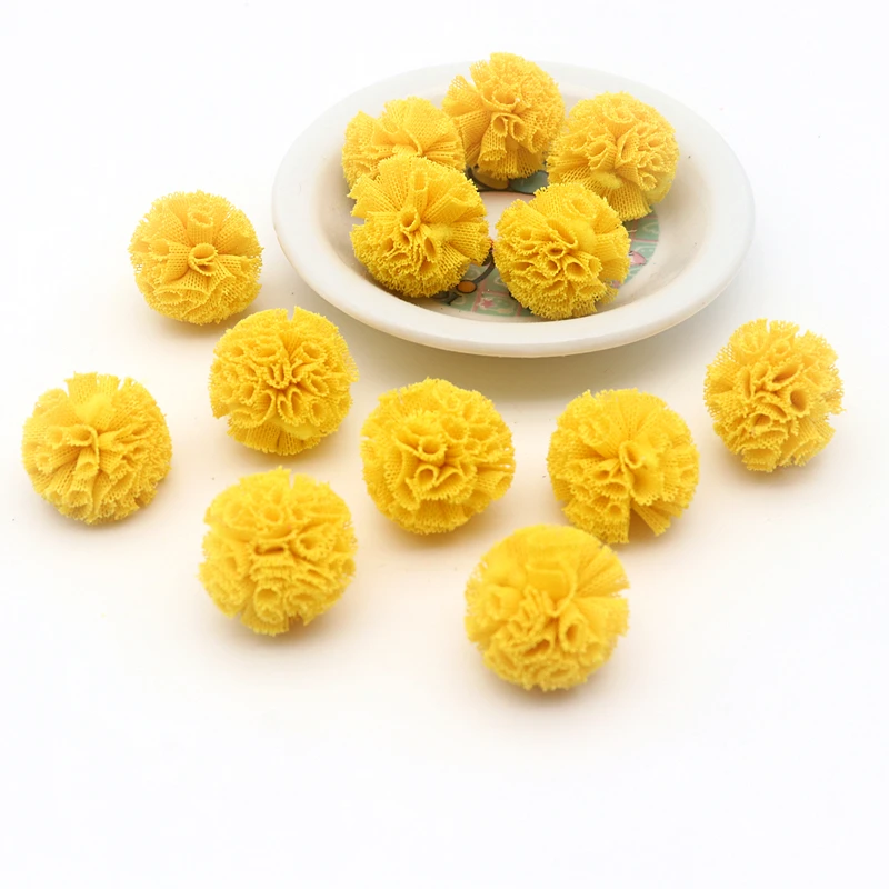 30-60 Pcs 2.5 Cm Lace Gauze Elastic Flower Ball DIY Craft Supplies Headwear Jewelry DIY Pendant Material Yarn Ball Pompons