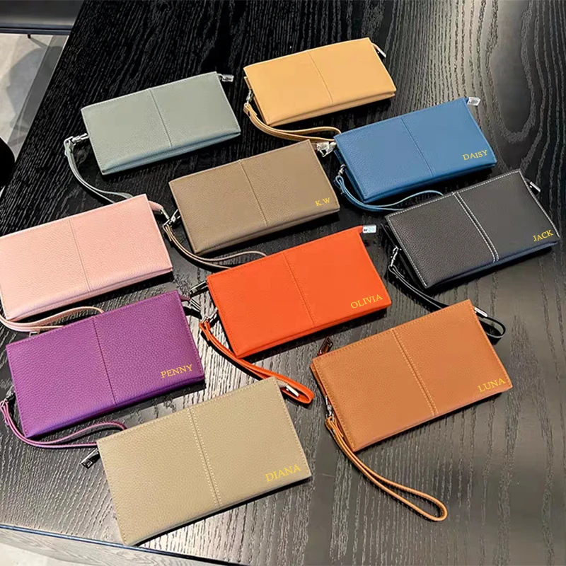 Portafoglio lungo in pelle di mucca di grande capacità Portafoglio multifunzione sottile con pochette per telefono Porta carte da donna con lettere