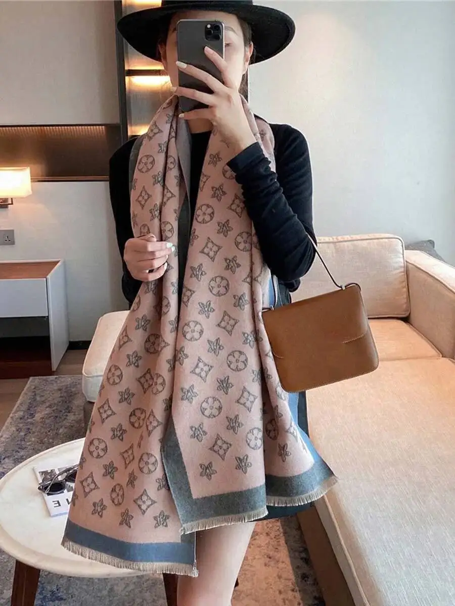 

Fashion Elegant Stars Flowers Acrylic Cashmere Scarf Long Shawl Women Autumn Winter Thick Warm Neckerchief Summer Cape Wraps