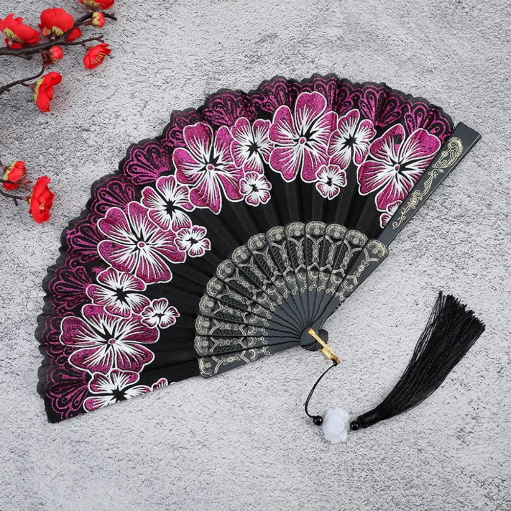 Gifts Chinese Style Hand Held Fan Bamboo Flower Pattern Antique Folding Fan Dance Performance Props
