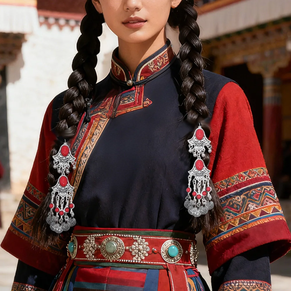 Bohemian Coin Tassel Acrylic Beads Women Headband Vintage Alloy Carved Elastic Rope Hairwear Hair Jewelry Ethnic Accessory Gift