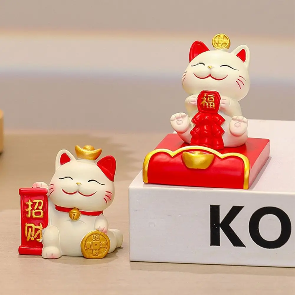 Figurine Miniature Items Lucky Cat Phone Holder Resin Crafts Exquisite Animal Mobile Phone Stand Chinese Style Realistic