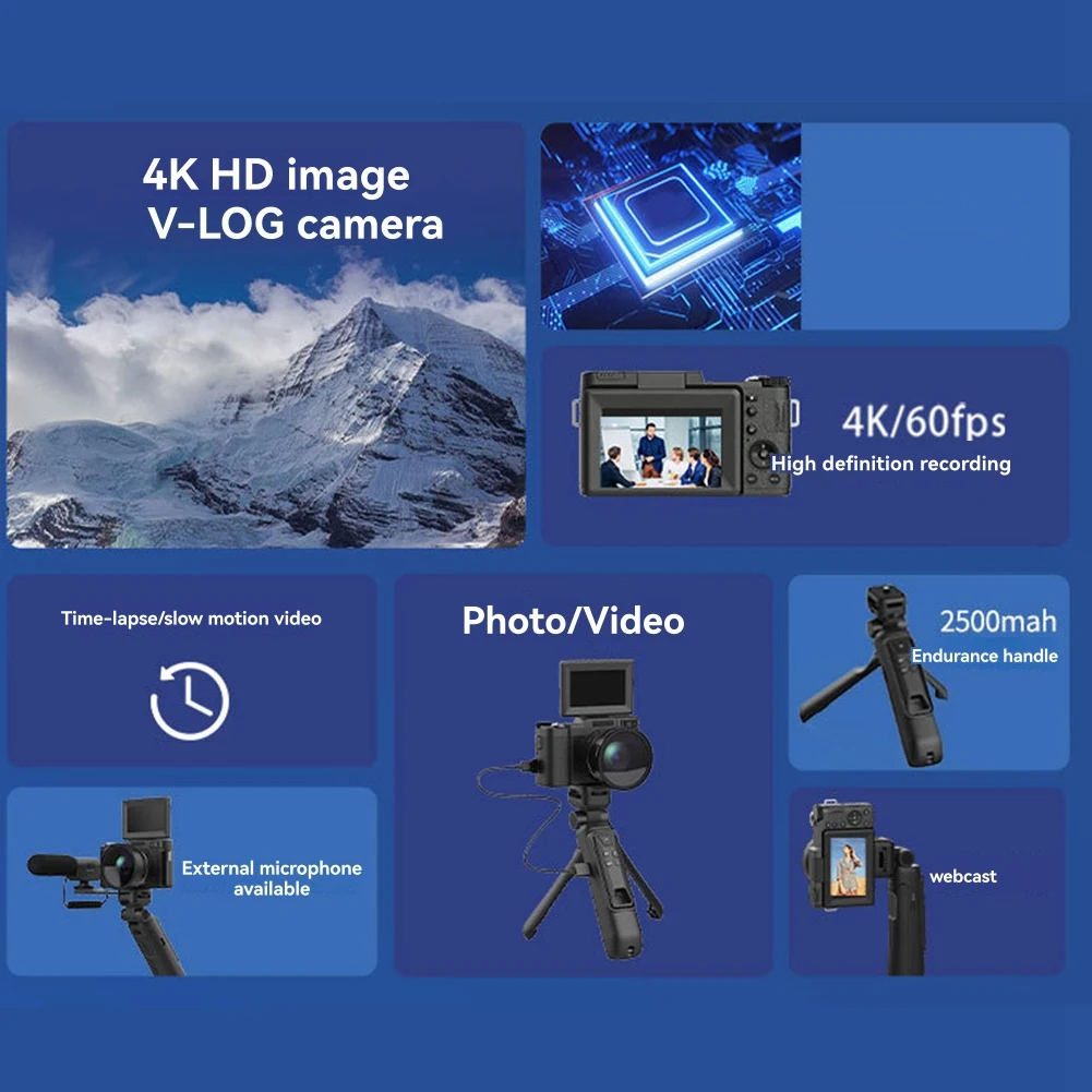 DT77 4K Digital Cameras for Photography, Digital Zoom Camera, Video Camera with Wide-Angle & Macro Lenses