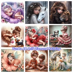 Flower Fairy Girl Art DIY AB Diamond Painting Mosaic Pet Horse Dog Cross Stitch Kits Embroidery Handcraft Home Decor Prezenty dla niemowląt