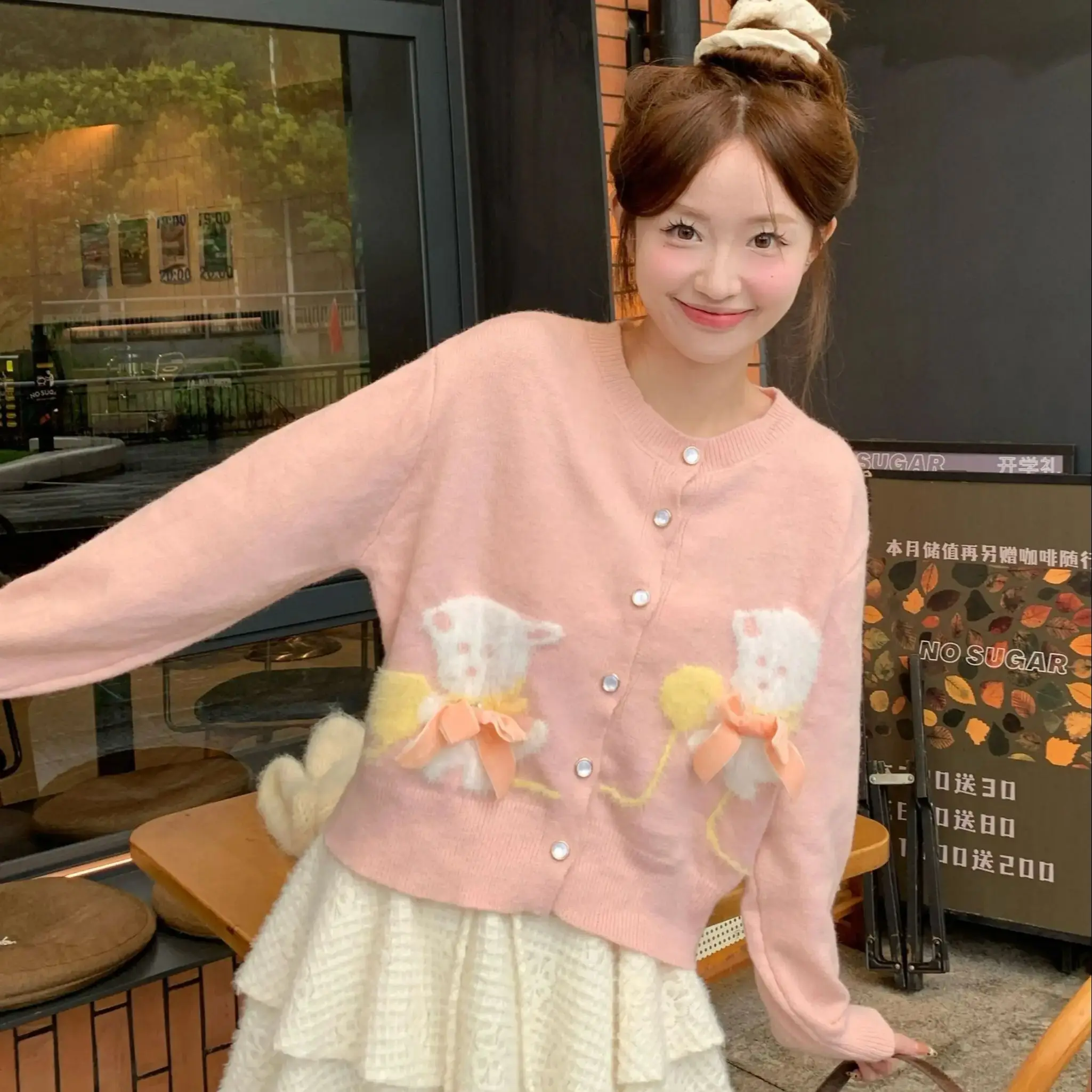 

Japan Sweet Embroidered Round Neck Sweater Jacket Cardigan Women'S Loose Long-Sleeved Sweater Top Autumn And Winter