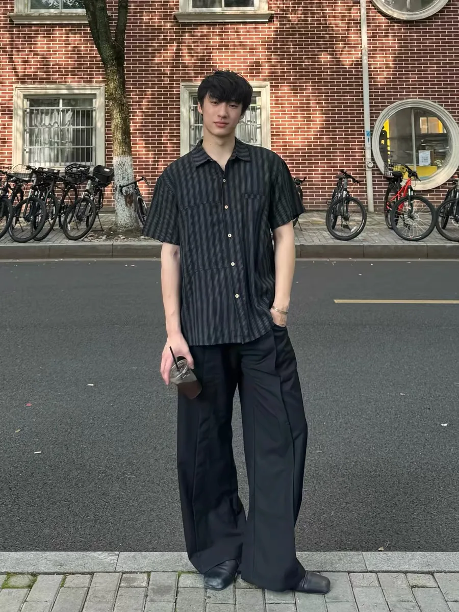 

American Retro Striped Short Sleeve Casual Loose Men's Shirt Summer Cleanfit Versatile Cotton Breathable Comfortable Outerwear