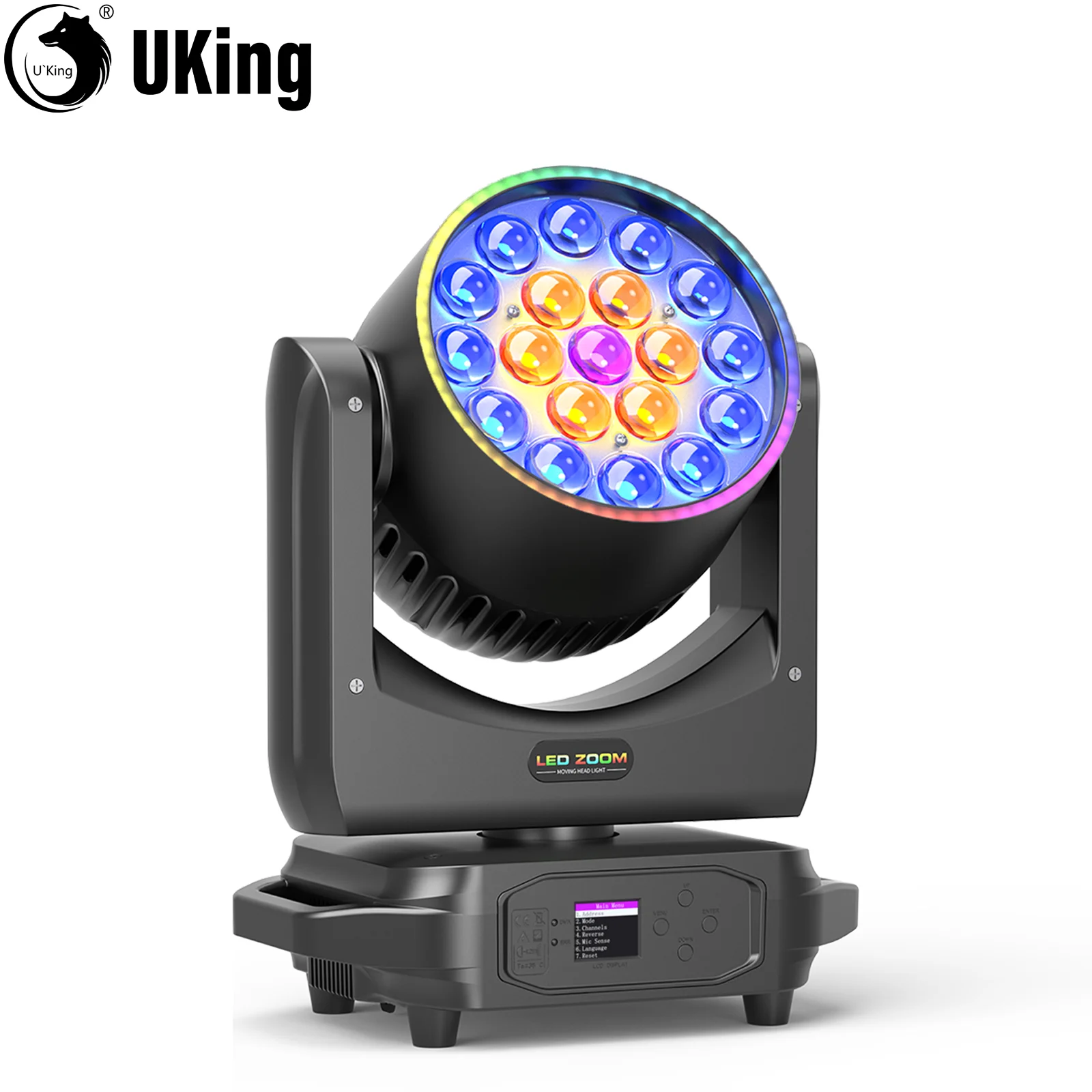 

U'King 220 Вт движущиеся головные фонари с полосой 19X8W RGBW светодиодный луч зум стробоскопические сценические фонари DMX512 DJ Light для свадебной вечеринки KTV Bar