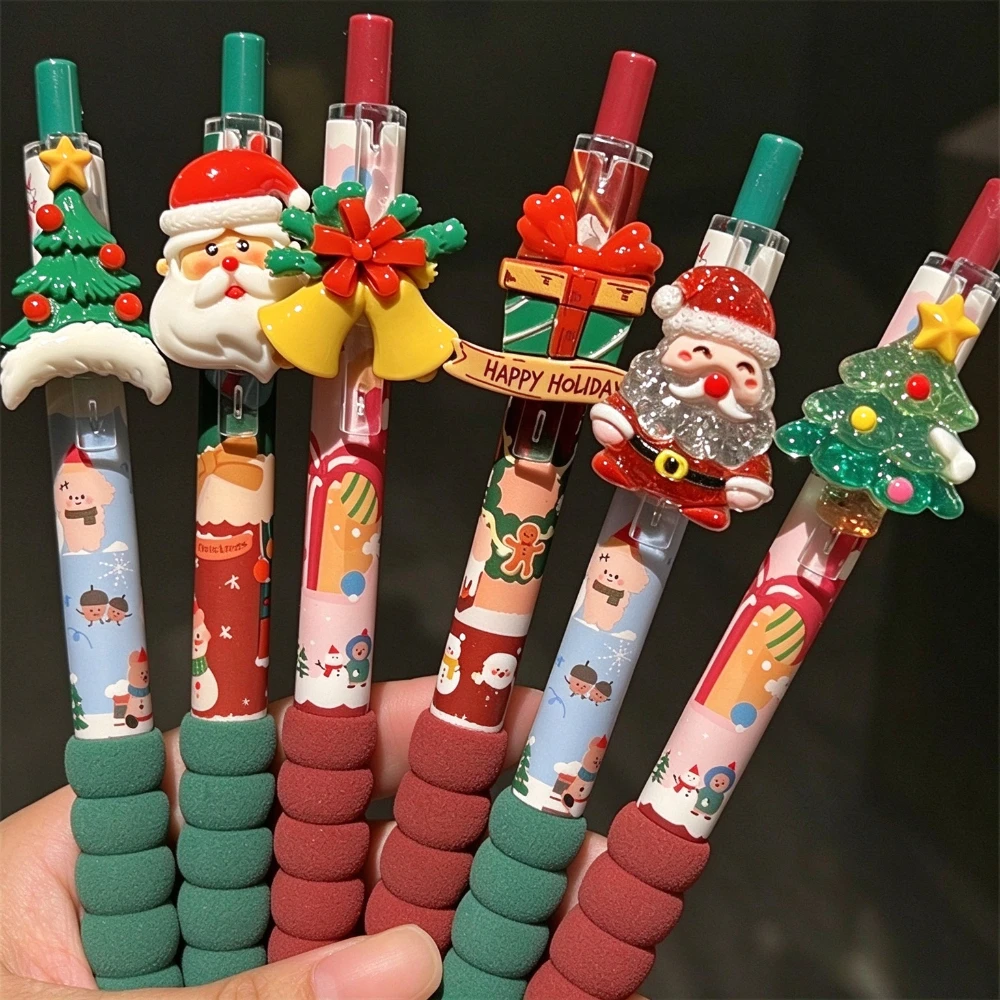4Pcs/Set Christmas Retractable Gel Pen 0.5mm Quick-Dry Black Ink Writing Pens School Office Supplies Kawaii Stationery