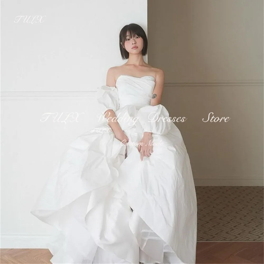 

TULX Simple A-line Puff Sleeve Korea Wedding Photo Shoot Sweetheart Taffeta Long Bridal Gown Corset Back 웨딩드레스 Custom Made 2025