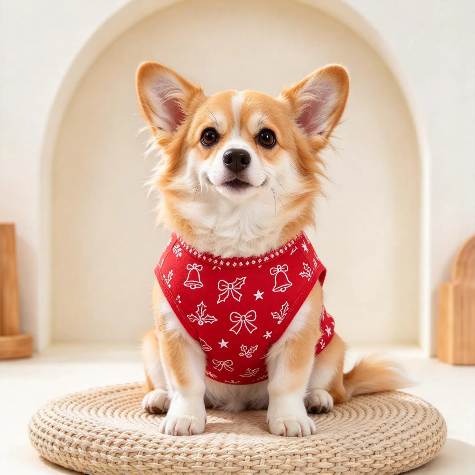 Pet Dog Cat Vest Red White Bell Bow Print Lightweight Sleeveless Shirt for Small Medium Pets Holiday Theme Daily Wear