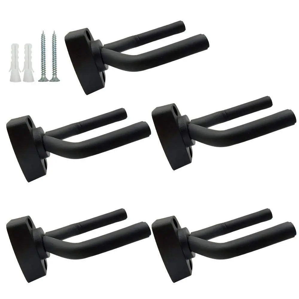 5 Pack Black Guitar Hanger Hook Holder Wall Mount Display with Screws Fits Most