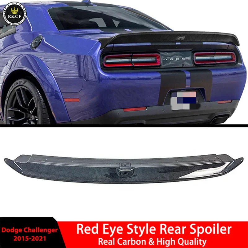 For 2015-21 Dodge Challenger SRT Hellcat Red eye Style Carbon Fiber Rear Deck lid Spoiler w/Camera hole