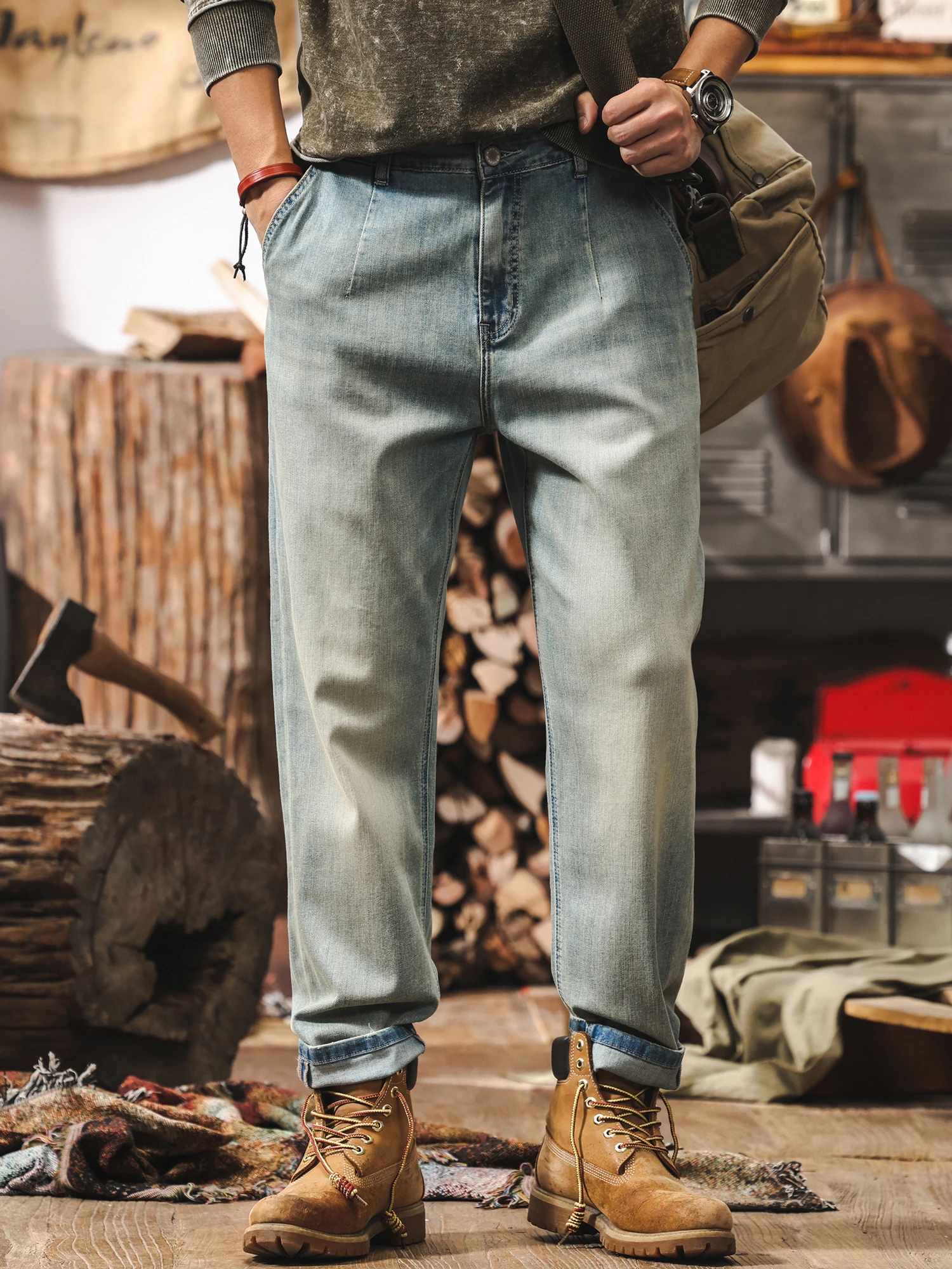 

Lysel Thin Denim Jeans Men's Autumn American Retro Loose Straight New Casual Long Pants Cotton Blend Youth Leisure