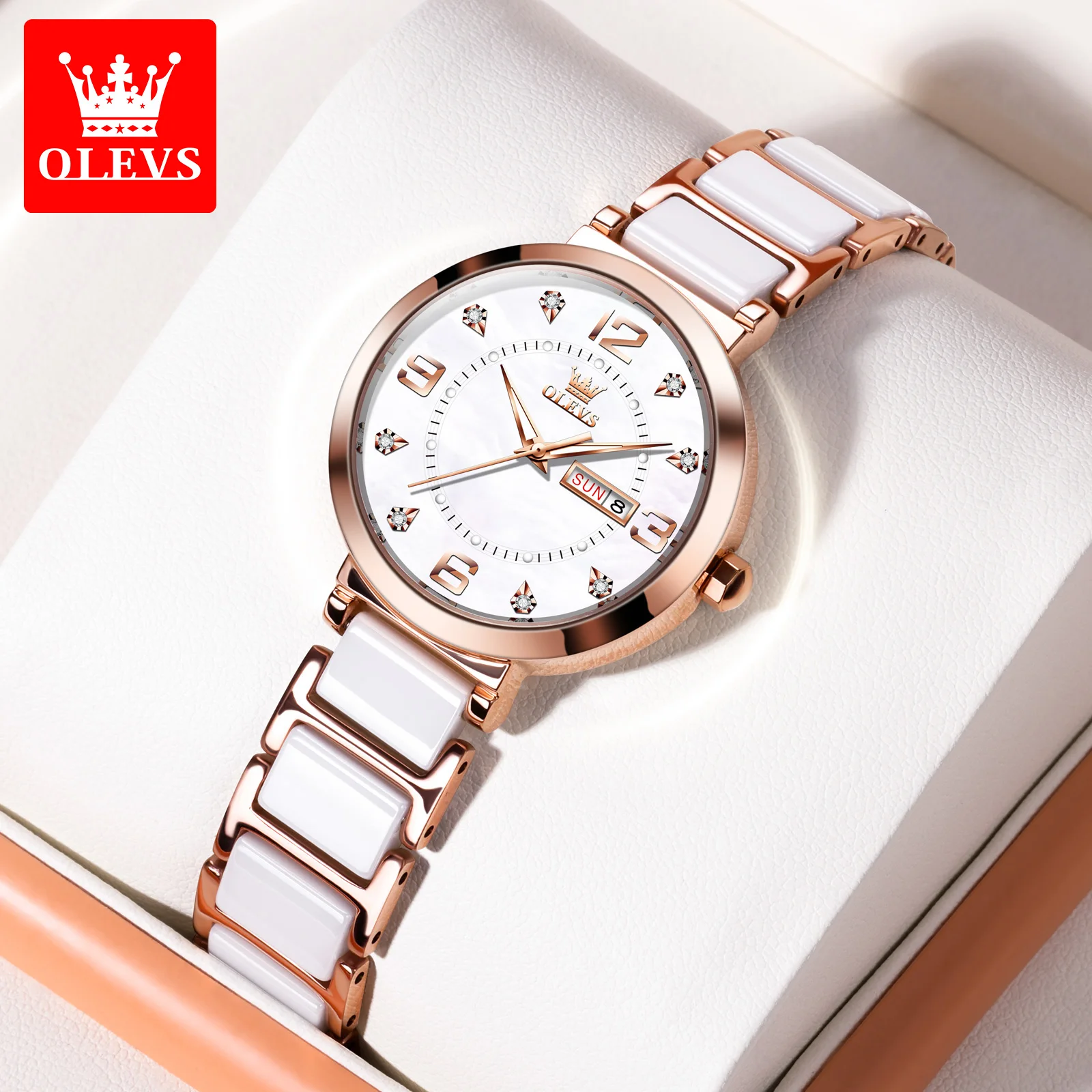 OLEVS Luxury Brand Lady Quartz Wrist Watch Ceramic Fashion Waterproof Watch for Women Original High Quality Elegant Women Watch