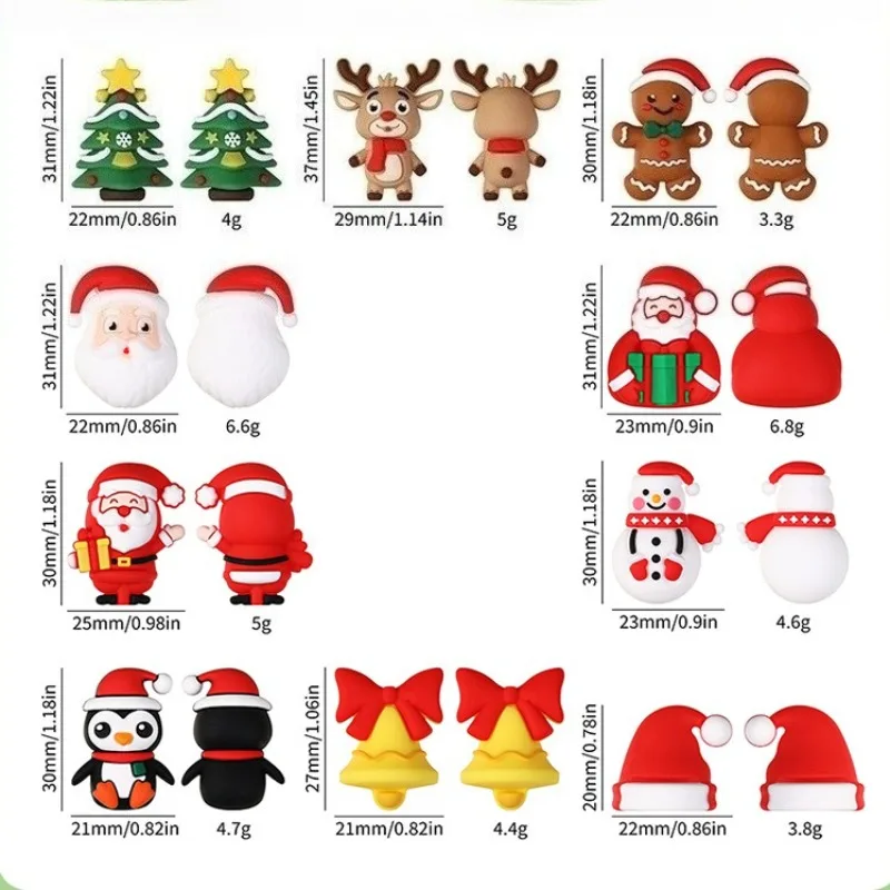 보석 만들기위한 20pcs 크리스마스 3D 실리콘 비즈 DIY 펜 키 체인 목걸이 액세서리 실리콘 초점 비즈 도매