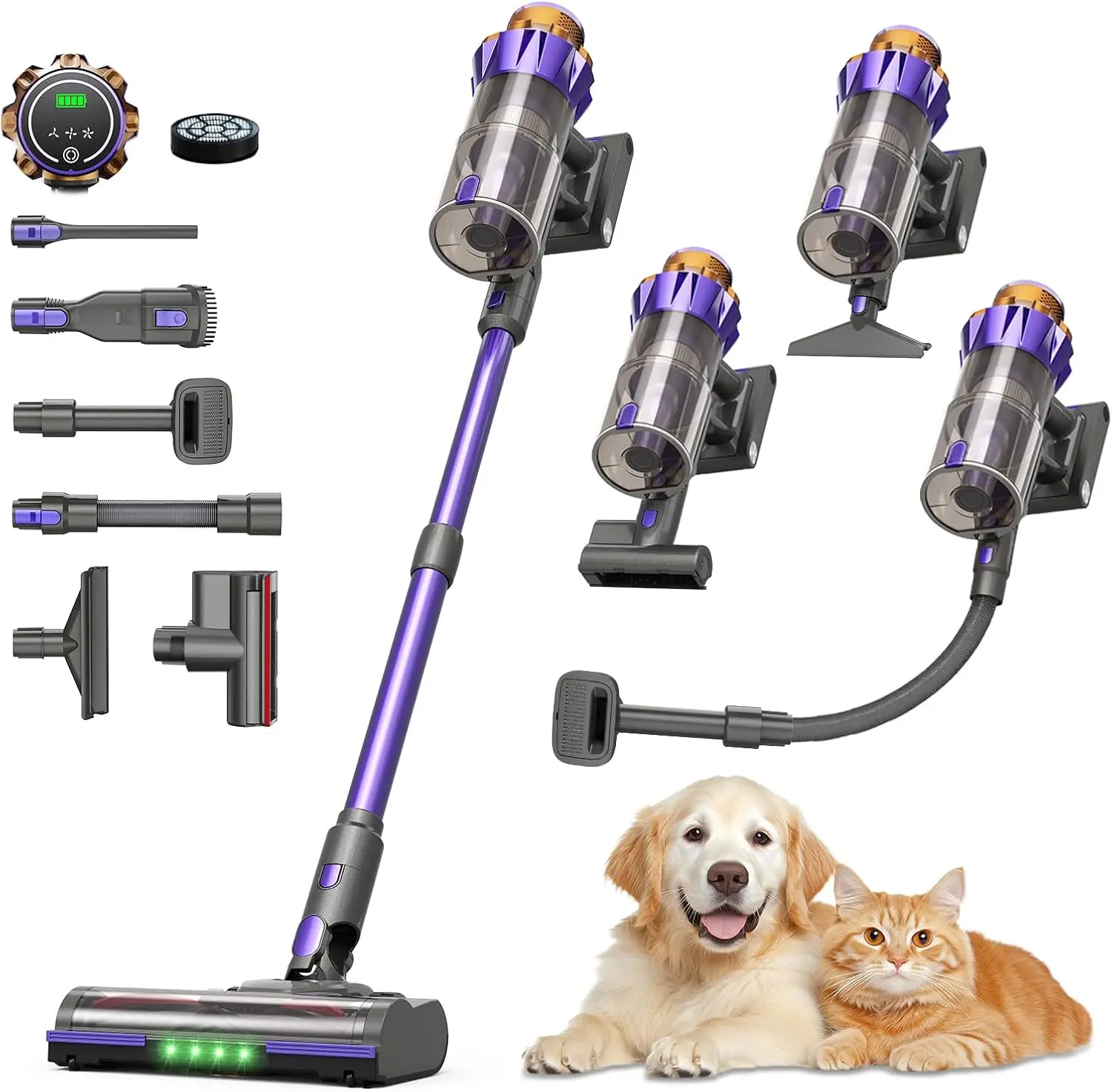 

Беспроводной вертикальный пылесос с силой всасывания 55 кПа, временем работы 70 минут, насадкой для уборки шерсти животных для дома и автомобиля