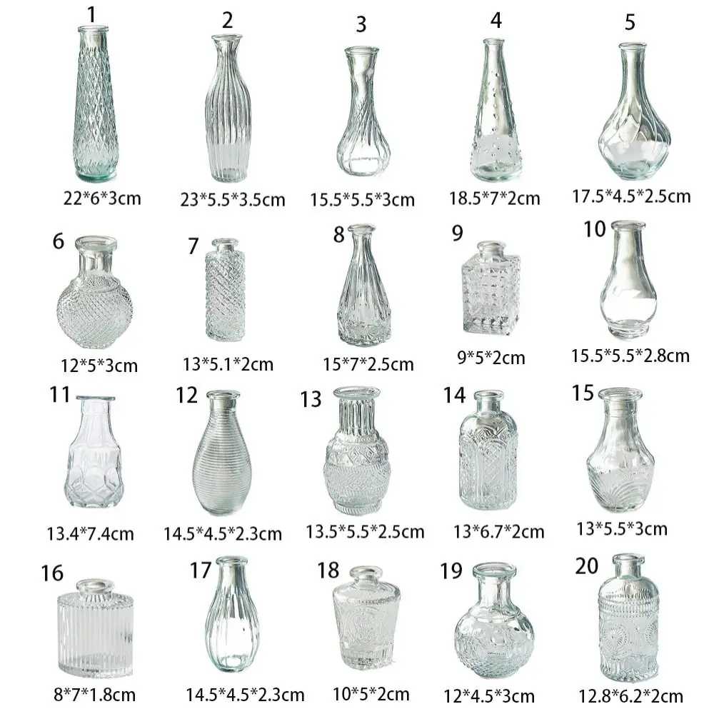 Simple Vintage Embossed Vase Glass Creaft DIY Transparent Hydroponics Vase Embossed Printing Mini Glass Vase Desktop Ornaments